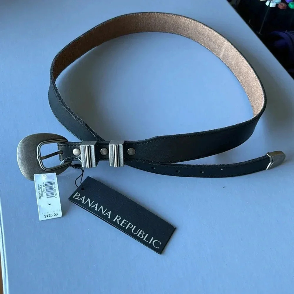 NWT BANANA REPUBLIC women’s black leather Western style belt size medium